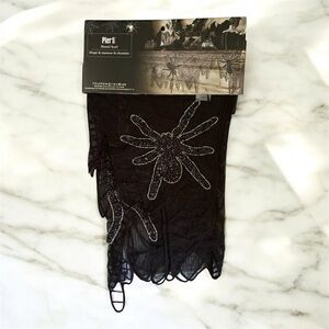 Pier 1 Black Lace with Beaded Spider Web Design Halloween Mantel Scarf NEW